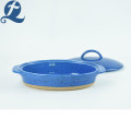 Oval ceramic handle bakeware baking tray with lid