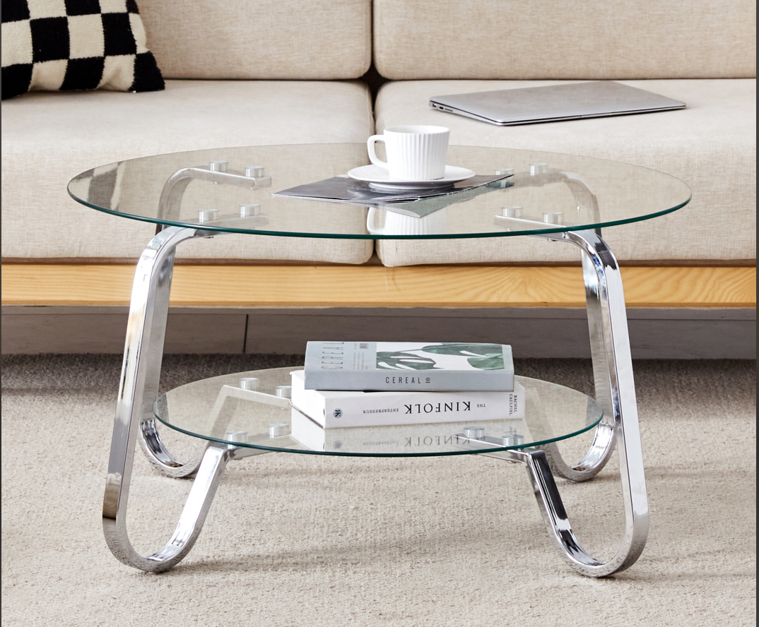 Modern Double Layer Coffee Table with Glass Top