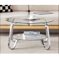 Modern Double Layer Coffee Table with Glass Top