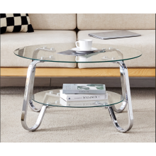 Modern Double Layer Coffee Table with Glass Top