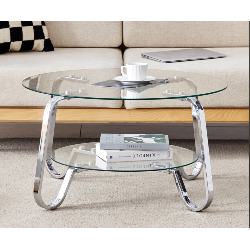 Modern Double Layer Coffee Table with Glass Top