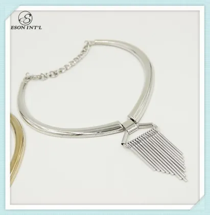 2015 New Arrival Gold and Silver Flat Shine Short Tassel Collar Necklace for Women