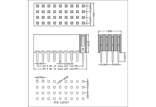 2.0 mm Female Header Four Row Straight Type H6.35 FHDS13-XXFXXX