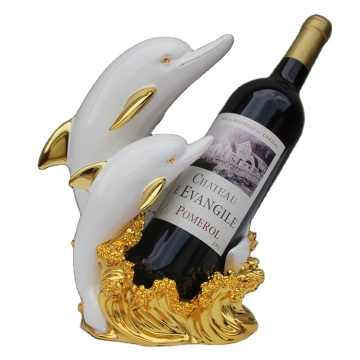 Double Dolphin Resin Statue with Gold/Silver-Plated Base - Wine Bottle Holder