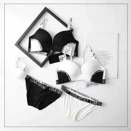 Custom Logo Love Secret Letter Fashion 32A-B Cup Wireless Comfort Adjustable Bra and Panties Set