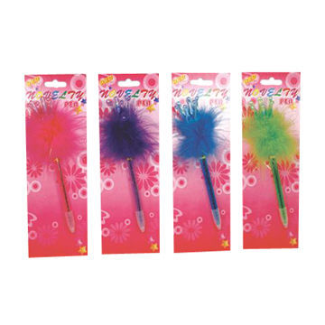 Feather ball pens with plastic crown