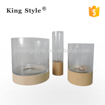 2015 new Wooden Base with transparent Glass of flower Vase