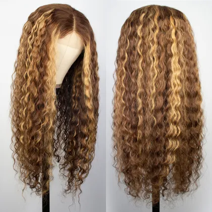 13x4 Pre Plucked Straight Brown and Blonde Highlight Human Hair Wig Blonde Highlighted Wigs Blonde Highlight Wig Lace Front