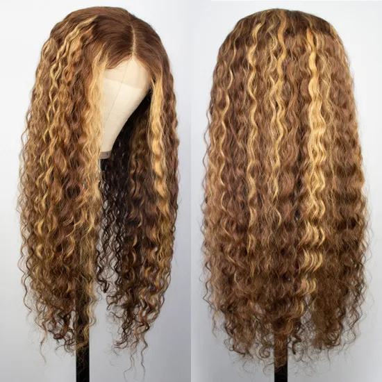 13x4 Pre Plucked Straight Brown and Blonde Highlight Human Hair Wig Blonde Highlighted Wigs Blonde Highlight Wig Lace Front