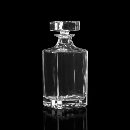 750ml square whisky clear glass decanter with polished glass lid