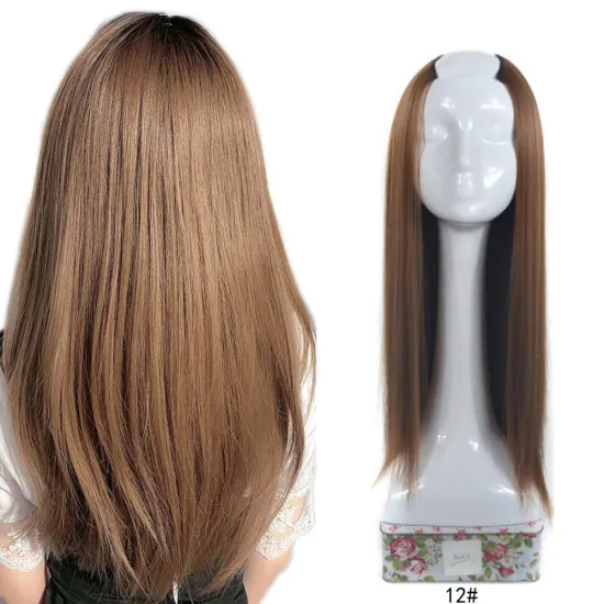 24 Inches 210g Wholesale Cheap U Part Clip In Half-Head Wig Pure Ombre Color U-Shaped Synthetic Hair Wigs For White Black Women