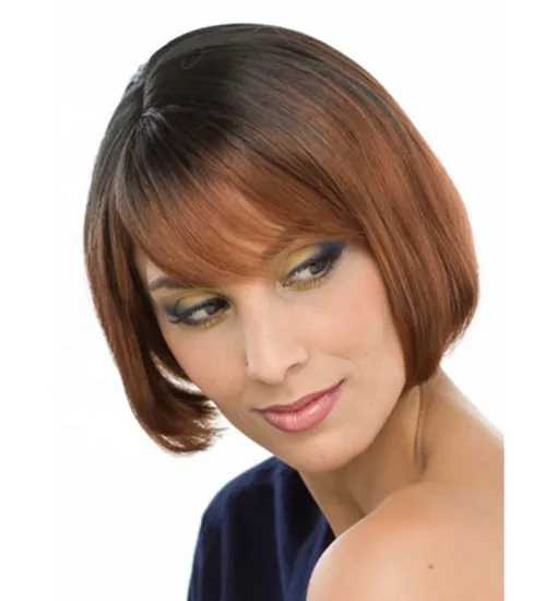 New Fashion Short Synthetic hair bob hair natural straight Dark Root Brown Wigs for women