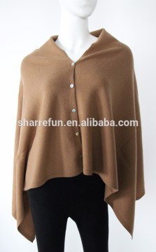 wholesale straight neck women pure cashmere ponchos with buttons