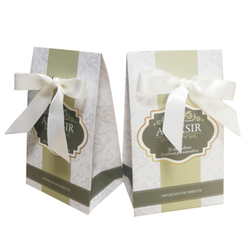 Folding paper tea box with ribbon whole sale