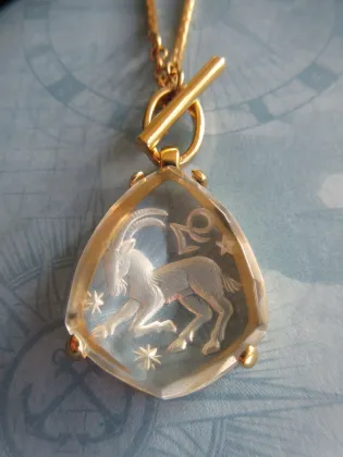 Capricorn Vintage Rare German Intaglio Glass Zodiac Pendant