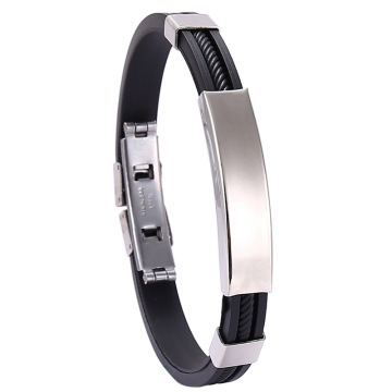 High Quality Cross-border Hot Sale DIY Engraved Bracelets: Men's Silicone and Stainless Steel Jewelry