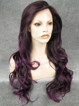 26 inch Length Synthetic Lace Front Wigs Heat Resistant Hiperlon Fiber Ombre Dark and Purple Color Wigs