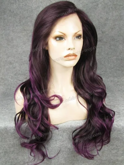 26 inch Length Synthetic Lace Front Wigs Heat Resistant Hiperlon Fiber Ombre Dark and Purple Color Wigs