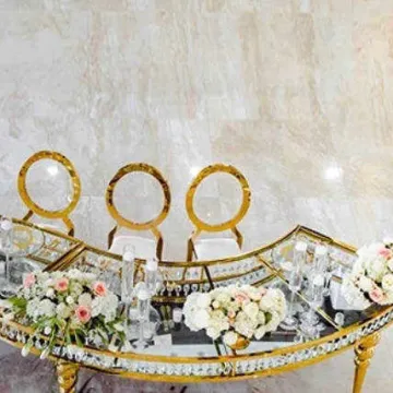 Stainless Steel Wedding Coffee Dining Table Set with Glass Metal Legs and 6 Chairs