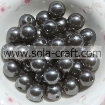 Granos de perlas de plástico gris con bola de artesanía de agujero Granos de imitación sólidos 6MM