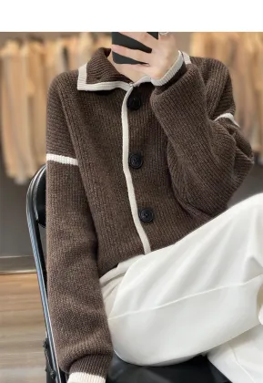 Retro small lapel simple patchwork single breasted coat