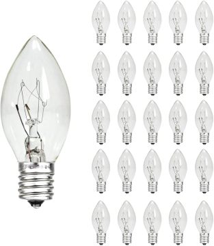 E12 C7 5W Incandescent Tungsten Bulbs - 25 Pack for Christmas String Lights
