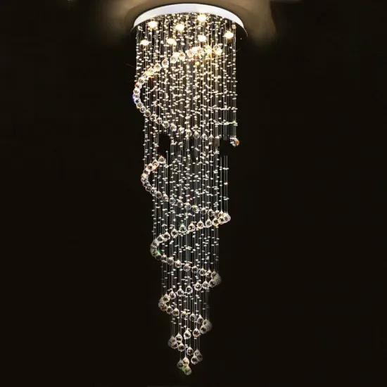 Factory Direct Hotel Lobby Crystal Pendant Lighting: Spiral Shapes, Interior Lamp Decorations & Round LED Crystal Chandeliers