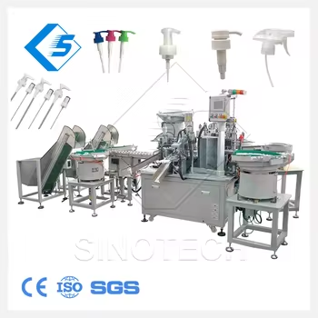 Emulsion Switch Pump Assembly Machine / Lotion Switch Pump Cap Assembling Production Line / Shampoo Bottle Cap Assembly Machine" can be shortened to:

"Lotion and Shampoo Bottle Cap Assembly Machines