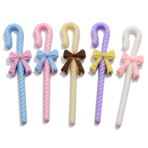 100Pcs/Lot Kawaii Pastel Color Resin Candy Cane Charms Cute Bowknon Candy Cane Lollipop Ornament Jewelry Making DIY