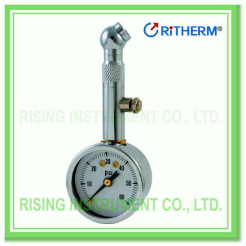 Mini dial type straight chuck 360 degree angled car tire pressure gauge