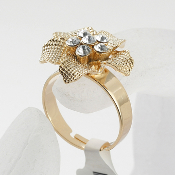 Fashion vintage quality rhinestone metal alloy flower rings for women Shinning Gold plated