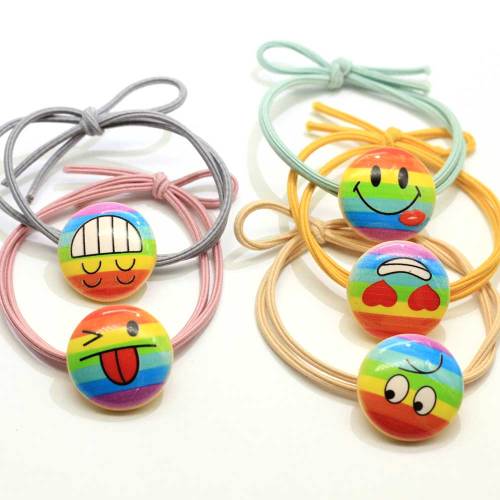 New Products Rainbow Emoji Print Button Ponytail Holders Japanese Traditional Prints Elastic Hair Tie Rope Ring Beauty Headdress