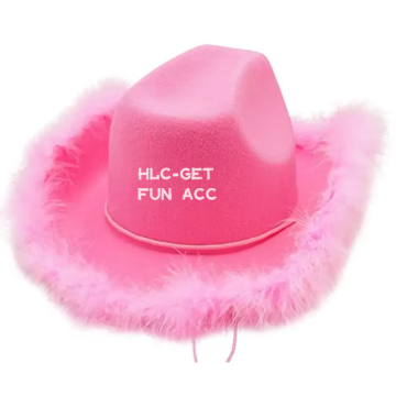 HLC Percetakan Topi Koboi Pink untuk Wanita - Topi Parti Barat dengan Bulu
