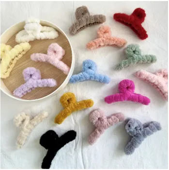 Big Size Plastic Cross Winter Furry Hair Clamp Accessories