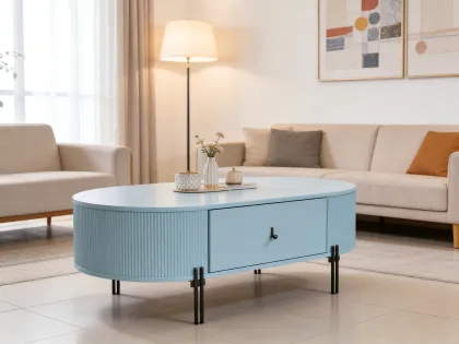 Stylish Blue Oval Coffee Table with Smart Storage