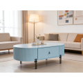 Mesa de centro oval azul elegante com armazenamento inteligente