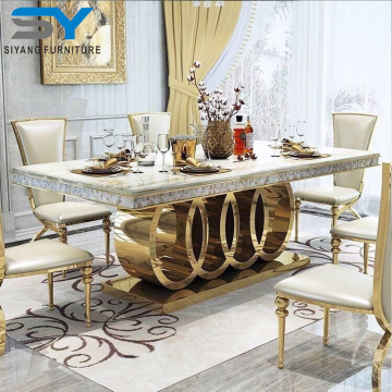 Double Marble Round Steel Rotating Triangular Prism Base Dining Table - CT005