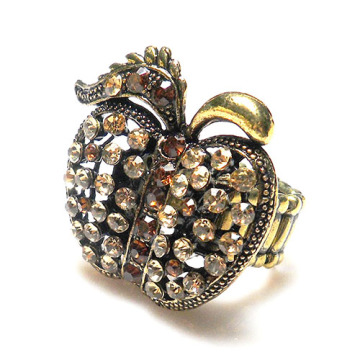 Fesyen Rhinestone Apple cincin, antik emas saduran aloi logam apple bentuk cincin regangan