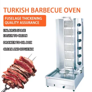 Professional Far-Infrared 6-Burner Shawarma Grill and Doner Kebab Cutting Machine for Commercial Use with LPG Gas