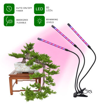 30W 3 Heads Full Spectrum LED Grow Light with Clip, Timer, and USB