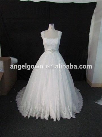 strap ball gown wedding dress puffy lace empire wedding dress of bowknot lace decoration