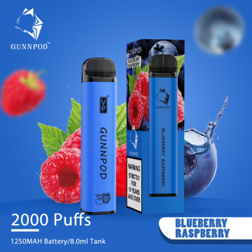 Gunnpod 2000 puflar 1250mAh pil ile tek kullanımlık vape