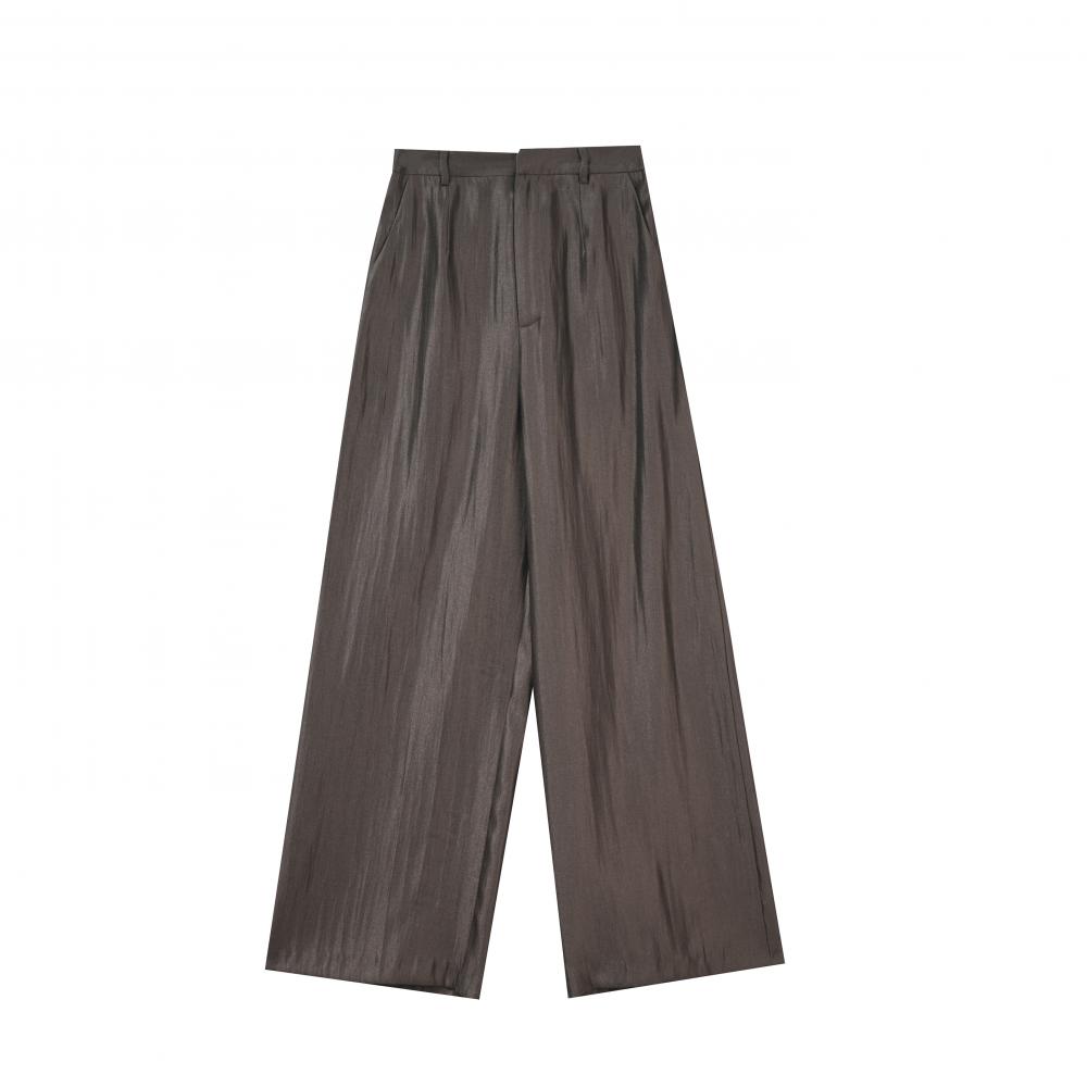 Women's Brown And Grey Woven Wide-Leg Trousers