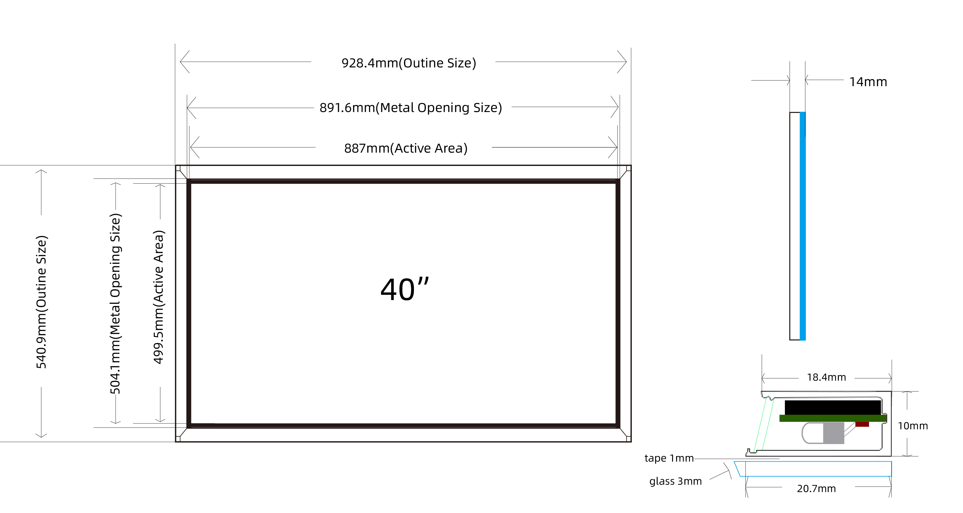 Écran interactif de 40 pouces Open Frame infrarouge multi-tactile Panneau avec USB