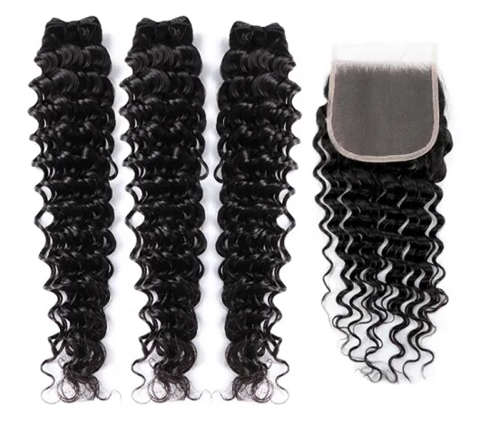 Wholesale 10a Grade Unprocessed Virgin Human Hair Vendors  Peruvian Brazillian Deep Wave Human Hair 3 Bundles with Closure
