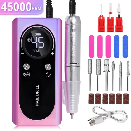 Rechargeable 45000RPM Nail Tools - Professional Electric Nail File Drill Set for Manicure