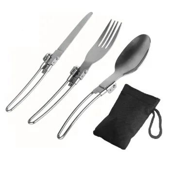 Stainless Steel Foldable Knife Fork Spoon Set for Outdoor Camping and Travel