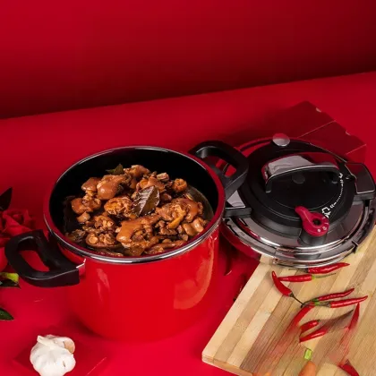High-End Red Enamel Pressure Cooker with Bakelite Handle for Gas and Induction Stoves
