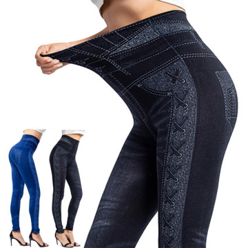 Seamless High Waist Warm Jeans Leggings for Women