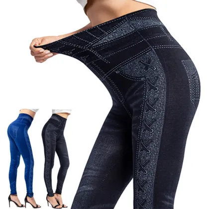 Seamless High Waist Warm Jeans Leggings for Women